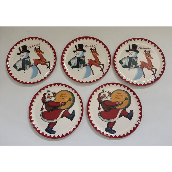 World Market Melamine 9" Christmas Plates Rudolph Olde World Holiday 5pc SET - Picture 1 of 8